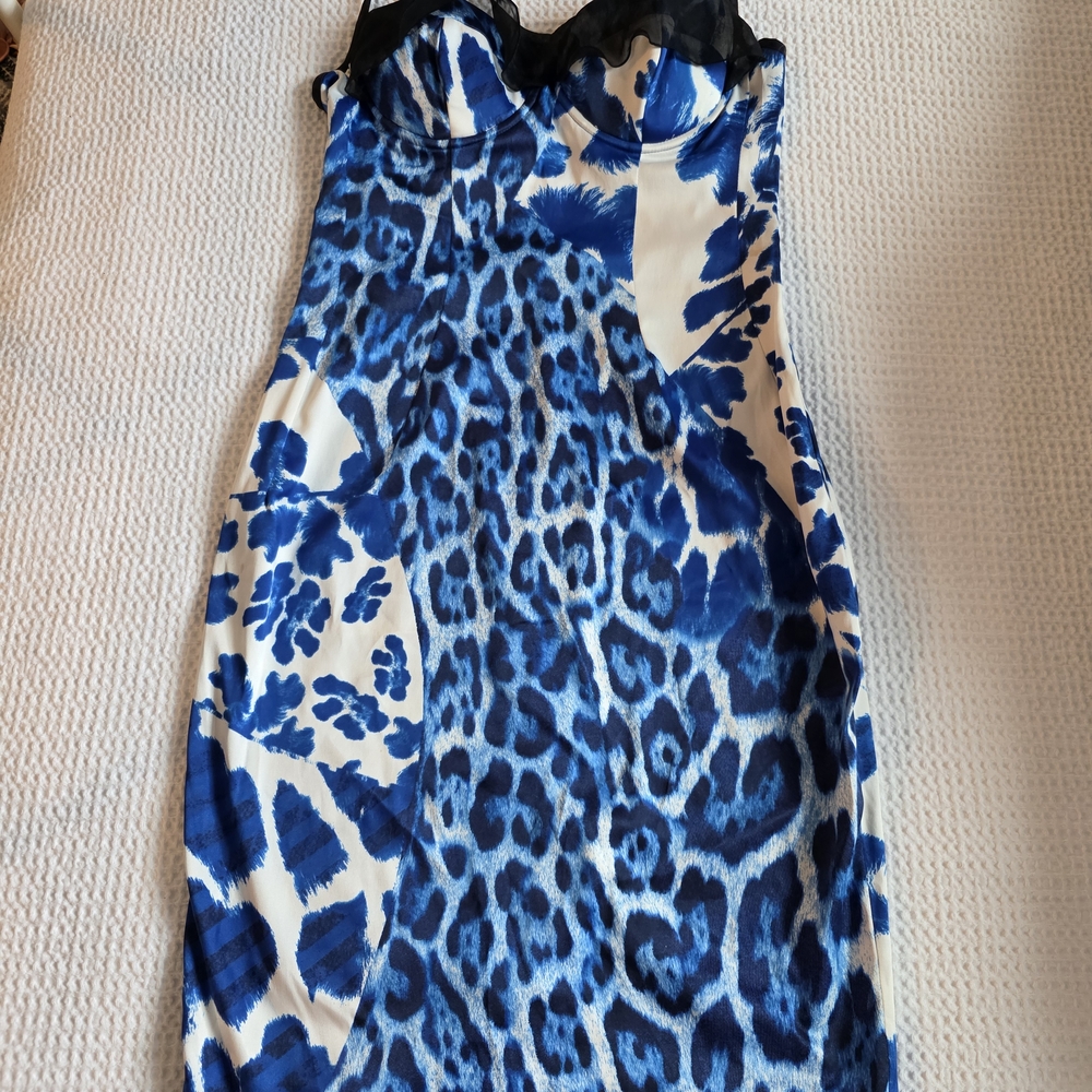 Just Cavalli Blue and Black Patterned Dress